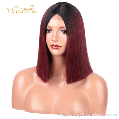 Hot Sale African Fiber Lace Bob Short Machine Made High Quality Ombre Black Bug Short Synthetic Hair Wigs